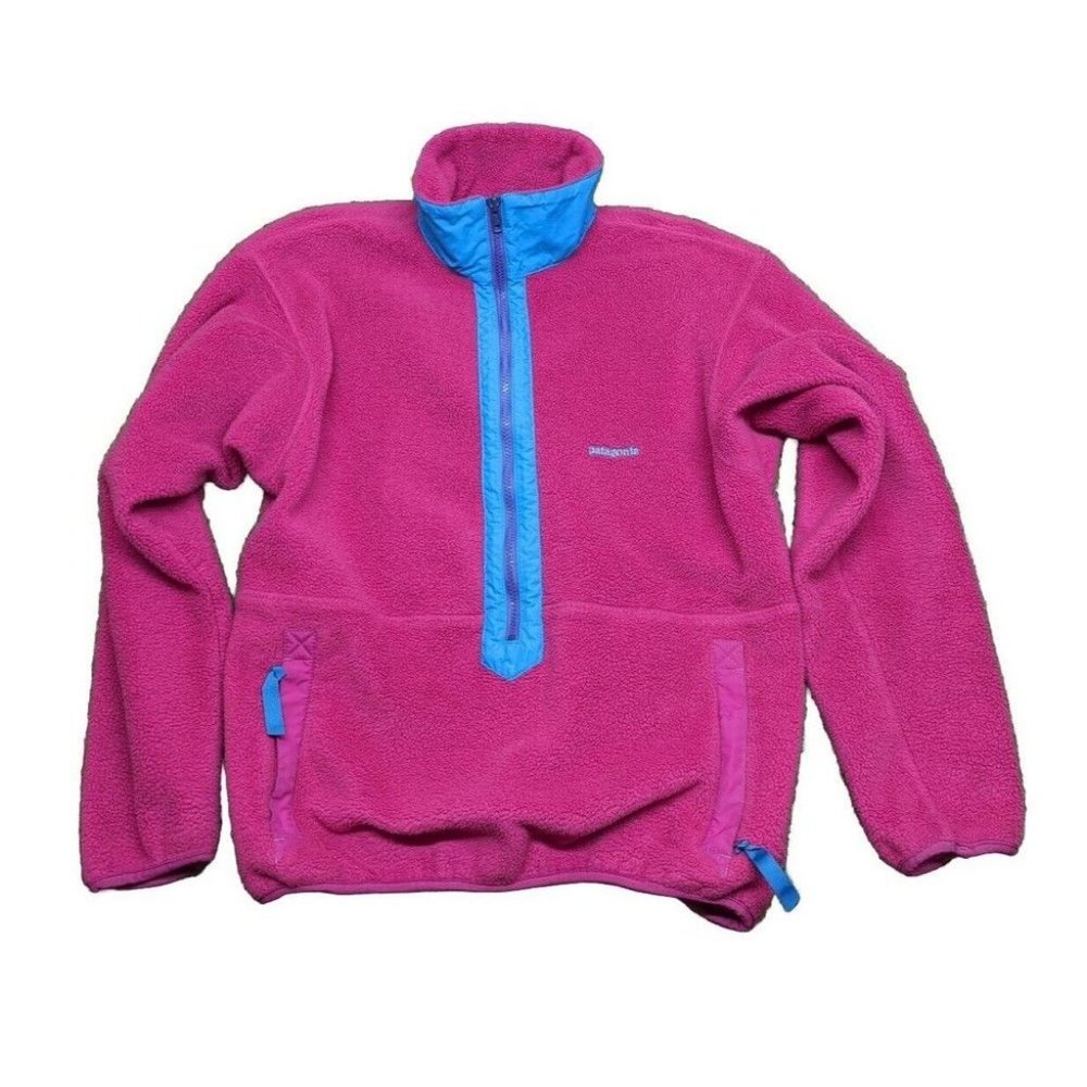 Patagonia Kangaroo Pocket Zip Bright Pink Fleece Jacket Women's Size 12 USA - Picture 9 of 10
